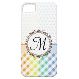 Regenboogpokadots, cheques en strips met monogram Case-Mate iPhone case