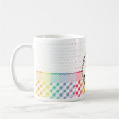 Regenboogpokadots, cheques en strips met monogram koffiemok (Links)