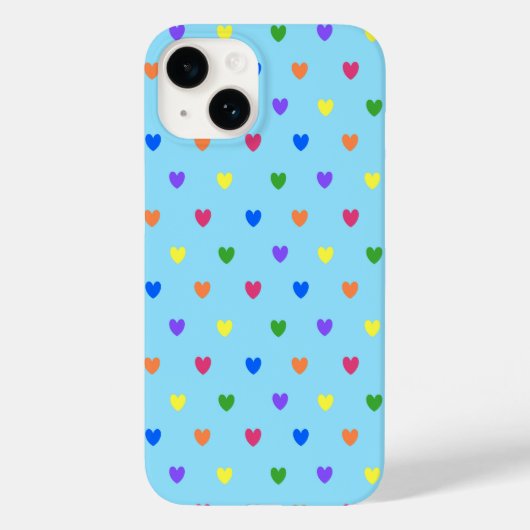 Regenboogpolka harten op babyblauw Case-Mate iPhone case (Achterkant)
