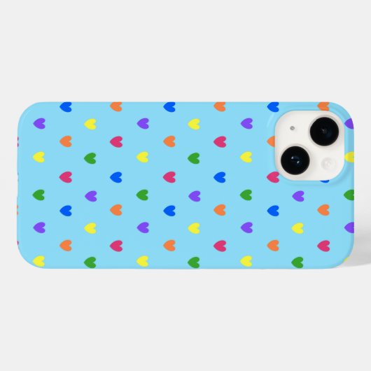 Regenboogpolka harten op babyblauw Case-Mate iPhone case (Achterkant (horizontaal))