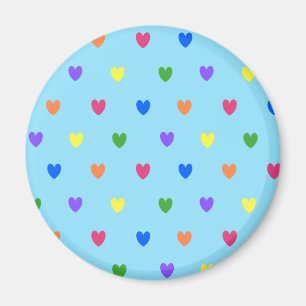Regenboogpolka harten op babyblauw magneet