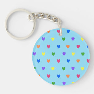 Regenboogpolka harten op babyblauw sleutelhanger