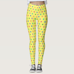 Regenboogpolka harten op geel leggings