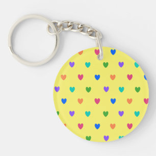 Regenboogpolka harten op geel sleutelhanger