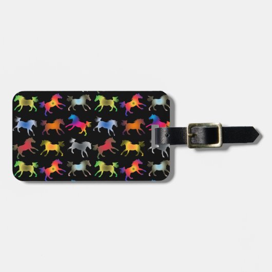 Regenboogponies op zwart bagagelabel (Voorkant horizontaal)
