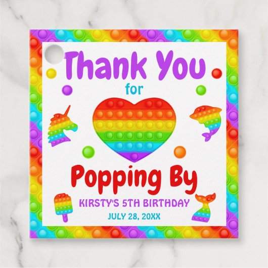 RegenboogPop Fidget Speelgoed Birthday Party Bedankjes Labels (Voorkant)