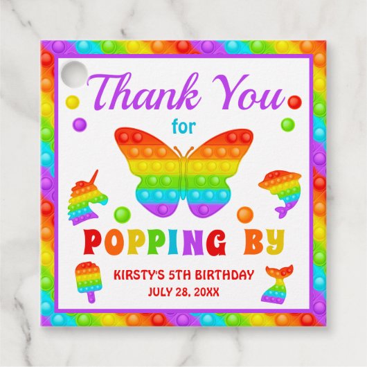 RegenboogPop Fidget Speelgoed Birthday Party Bedankjes Labels (Voorkant)
