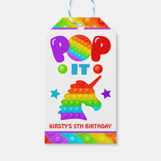 RegenboogPop Fidget Speelgoed Birthday Party Cadeaulabel (Voorkant)