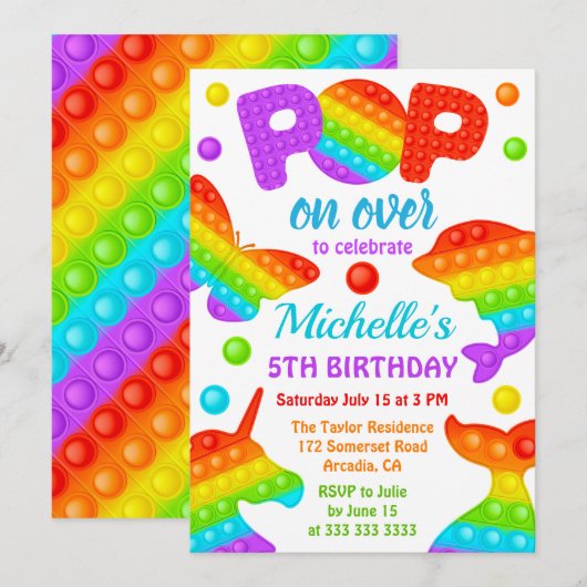 RegenboogPop Fidget Speelgoed Birthday Party Kaart (Voorkant / Achterkant)