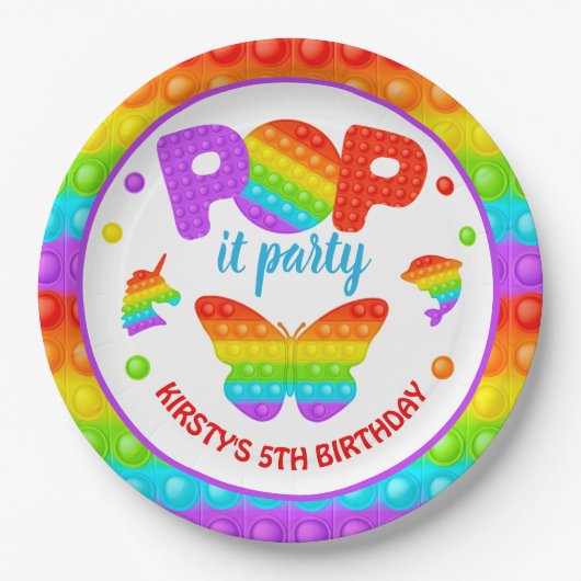 RegenboogPop Fidget Speelgoed Birthday Party Papieren Bordje (Voorkant)