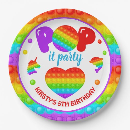 RegenboogPop Fidget Speelgoed Birthday Party Papieren Bordje (Voorkant)