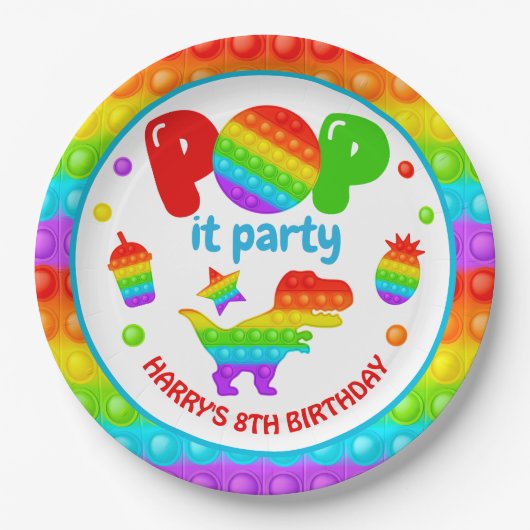 RegenboogPop Fidget Speelgoed Birthday Party Papieren Bordje (Voorkant)