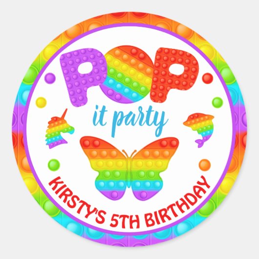 RegenboogPop Fidget Speelgoed Birthday Party Ronde Sticker (Voorkant)