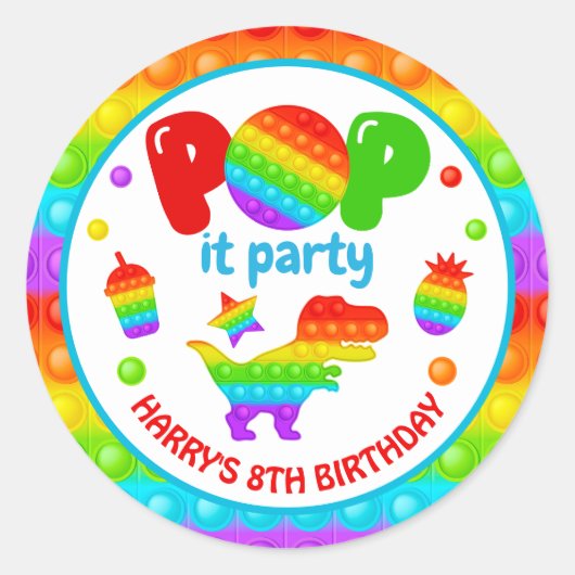 RegenboogPop Fidget Speelgoed Birthday Party Ronde Sticker (Voorkant)
