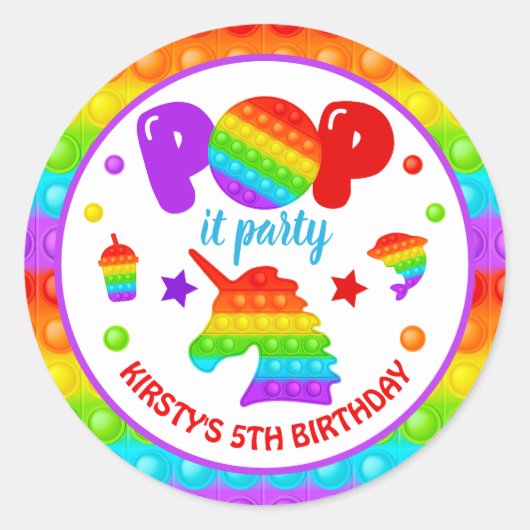 RegenboogPop Fidget Speelgoed Birthday Party Ronde Sticker (Voorkant)