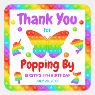 RegenboogPop Fidget Speelgoed Birthday Party Vierkante Sticker