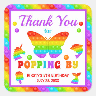 RegenboogPop Fidget Speelgoed Birthday Party Vierkante Sticker