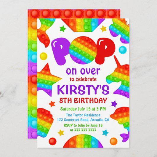 RegenboogPop Het Fidget Speelgoed Birthday Party G Kaart (Voorkant / Achterkant)