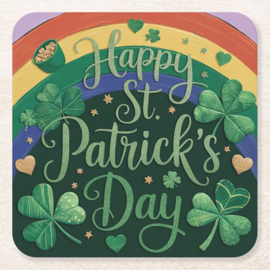 Regenboogpot van goud St. Patrick's Day Onderzette Kartonnen Onderzetters (Voorkant)