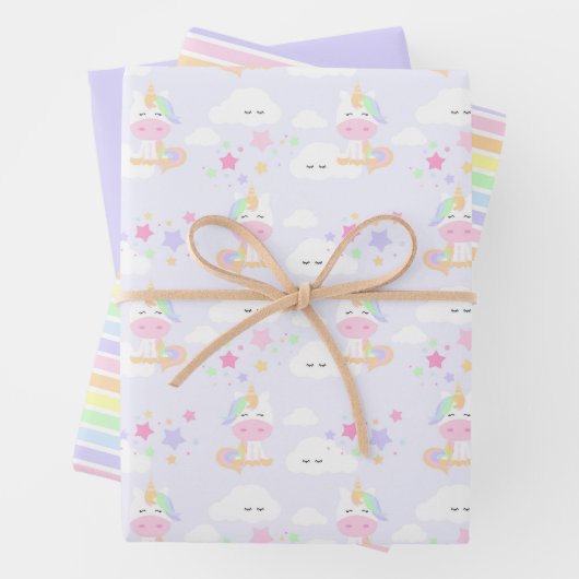 Regenboogprinses Unicorn Party wrapping Paper (In situ)