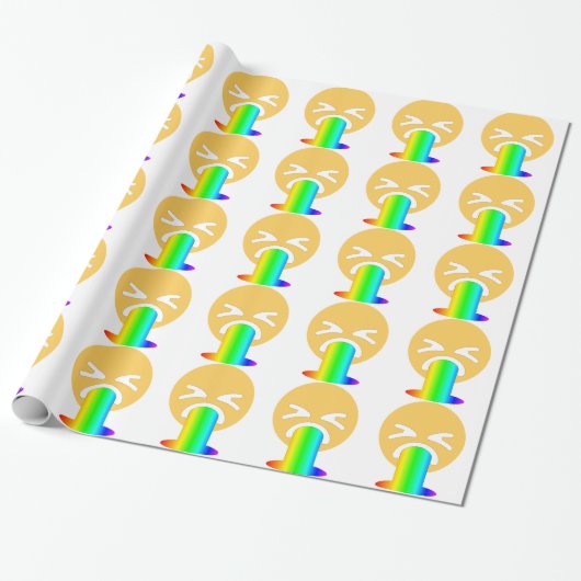 regenboogpuke emoji cadeaupapier (Uitgerold)
