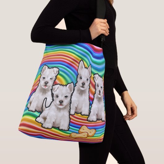 Regenboogpups grote Canvas tas. Crossbody Tas (Dichtbij)