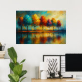 Regenboogreflecties Levendige Bomen bij Zonsonderg Poster (Thuiskantoor)
