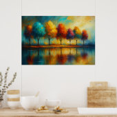 Regenboogreflecties Levendige Bomen bij Zonsonderg Poster (Keuken)