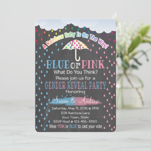 Regenboogregendruppels Genderonderzoek Uitnodiging (Staand voorkant)