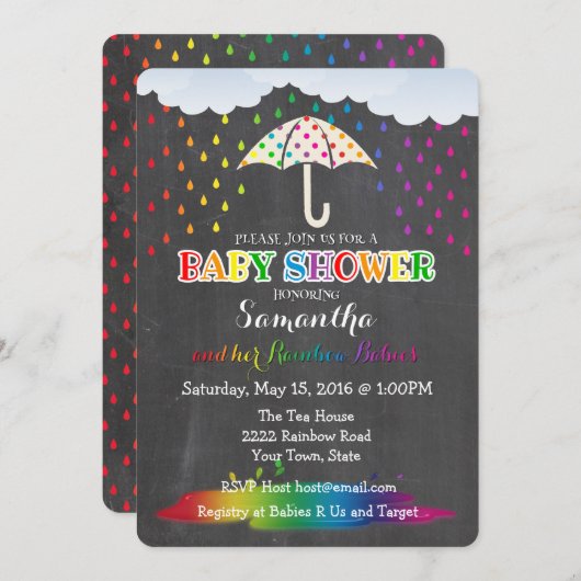 Regenboogregendruppels met twee Baby showers Kaart (Voorkant / Achterkant)
