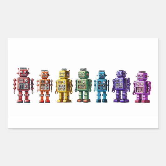 Regenboogrobots Rechthoekige Sticker (Voorkant)