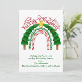 Regenboogrode kerstbomen snoeprietbomen feestdagenkaart (Staand voorkant)