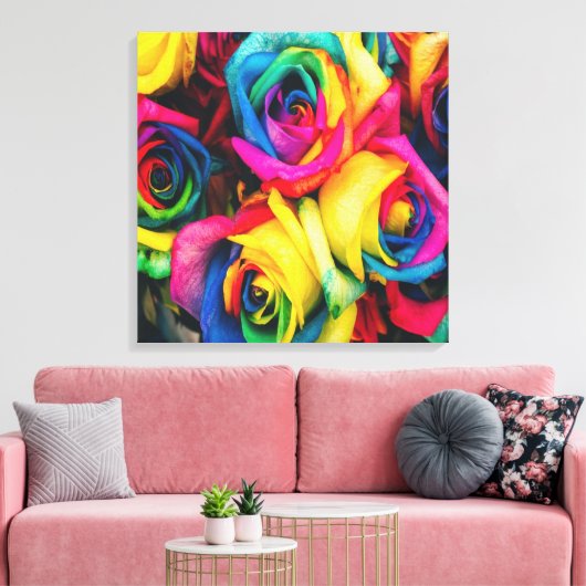 RegenboogRozen Bouquet Canvas Afdruk (Insitu (Woonkamer))