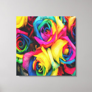 RegenboogRozen Bouquet Canvas Afdruk