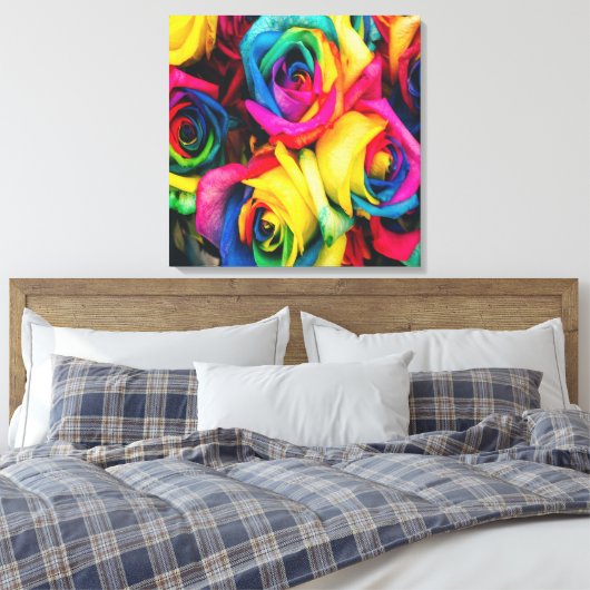 RegenboogRozen Bouquet Canvas Afdruk (Insitu (Slaapkamer))