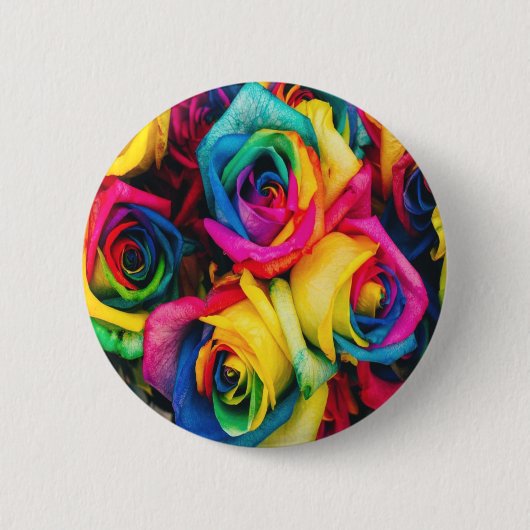 RegenboogRozen Bouquet Ronde Button 5,7 Cm (Voorkant)