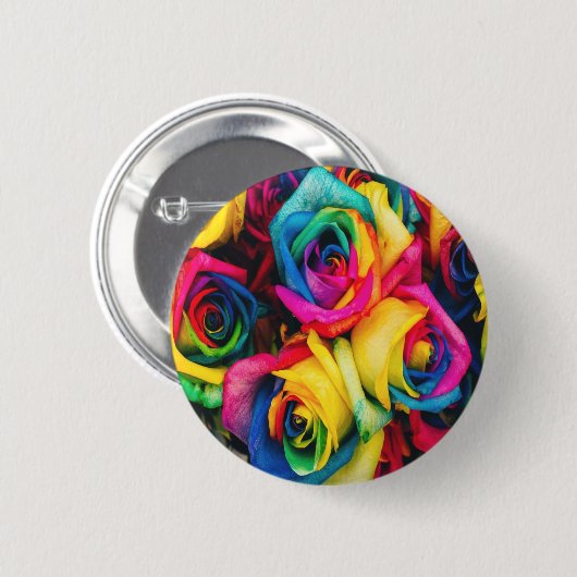 RegenboogRozen Bouquet Ronde Button 5,7 Cm (Voorkant /achterkant)