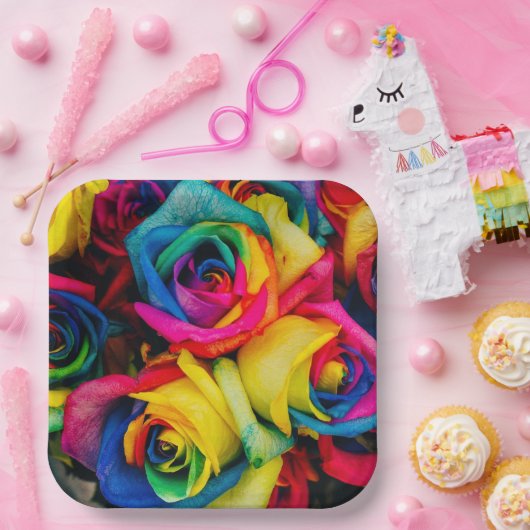 RegenboogRozen Papieren Bordje (Feest)