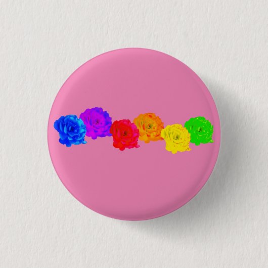 RegenboogRozen Ronde Button 3,2 Cm (Voorkant)