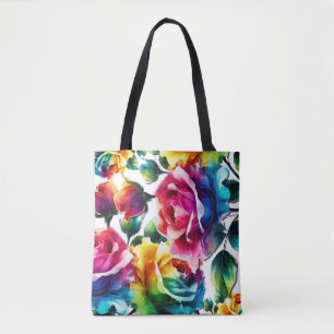 Regenboogrozen Vibrante Kleurrijke Bloemen Tote Bag