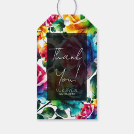 Regenboogrozen Zwart & Wit Bruiloft met Levendige  Cadeaulabel