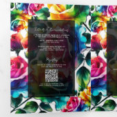 Regenboogrozen Zwart & Wit Bruiloft met Levendige Drieluik Uitnodiging (Binnenzijde eerst)