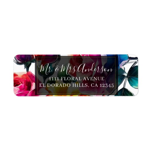 Regenboogrozen Zwart & Wit Bruiloft met Levendige  Etiket (Voorkant)