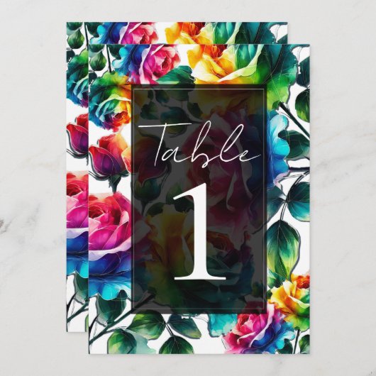 Regenboogrozen Zwart & Wit Bruiloft met Levendige  Kaart (Voorkant / Achterkant)