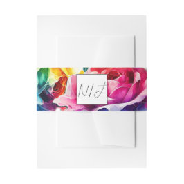 Regenboogrozen Zwart & Wit Bruiloft met Levendige  Uitnodigingen Wikkel