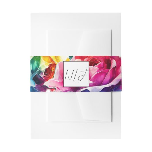 Regenboogrozen Zwart & Wit Bruiloft met Levendige  Uitnodigingen Wikkel (Voorkant Voorbeeld)
