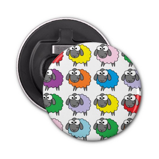 Regenboogschaap Button Flesopener (Voorkant)