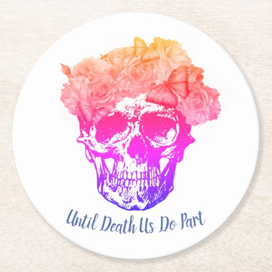 Regenboogschedel Ronde Kartonnen Onderzetter (Voorkant)