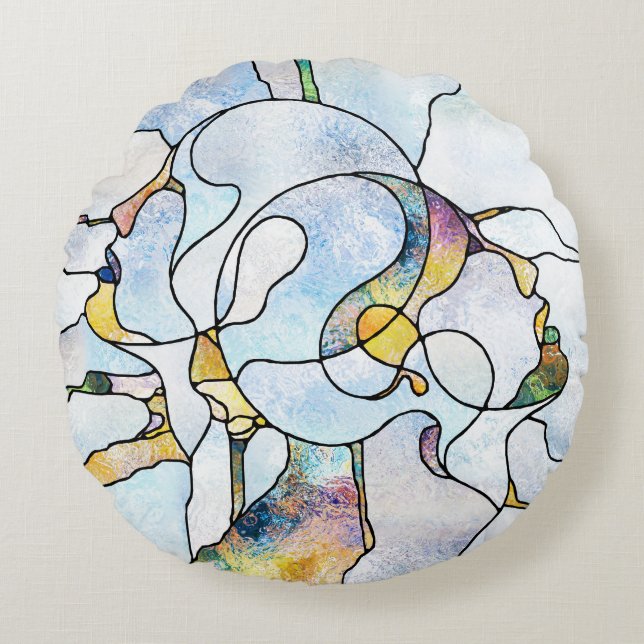 Regenboogscherven, glas in lood eenheid rond kussen (Voorkant)