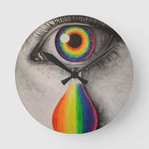 Regenboogscheuren poster met kussenband ronde klok
